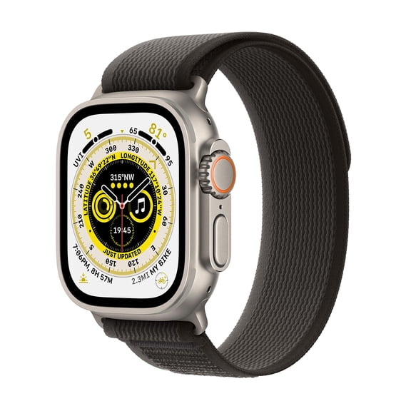 Apple Watch Ultra [GPS   Cellular 49mm] Smart Watch w/Rugged Titanium Case & Black/Gray Trail Loop M/L.