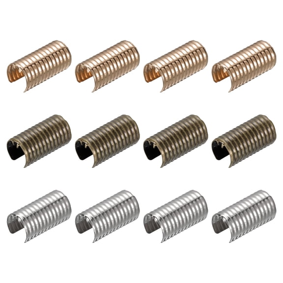 Uxcell Leather Rope Clip, Cylindrical Crimping Cord Crimps Foldable String Leather Cord Fastener, 3 Colors 60 Pack