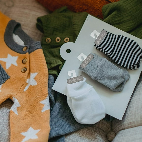 KALLORY 100Pcs Clear Plastic Hanger Tags for Retail Environments with Spacesaving Design and Self Adhesive