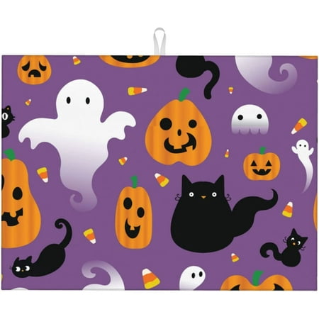 

Halloween Ghost Dish Drying Mat For Kitchen Counter Large Absorbent Dish Drainer Super Absorbent Microfiber Dish Drying Pad 18x24 Inch