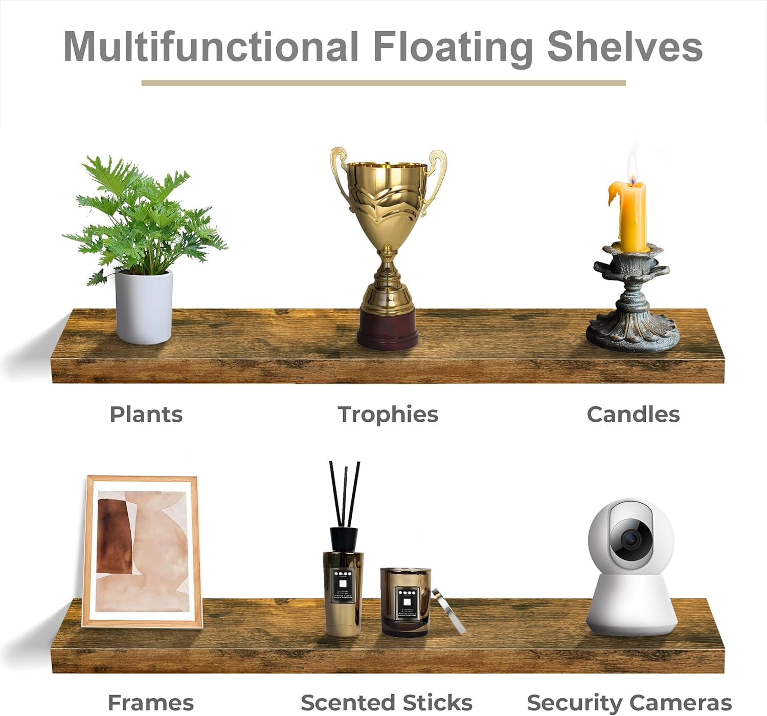 Floating Shelves for Wall - 35 Inch Long Bathroom Shelves, Wall Decor for Bedroom, Kitchen, Living Room & Book Storage - Mounted Floating Shelf with Brackets (Brown, 2 Pack)
