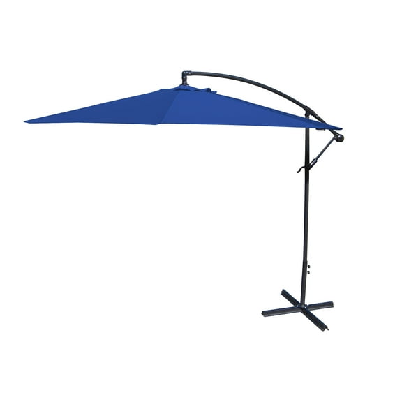 Jordan Manufacturing 8' Royal Blue Solid Octagon Folding Offset Cantilever Patio Umbrella with Crank Opening