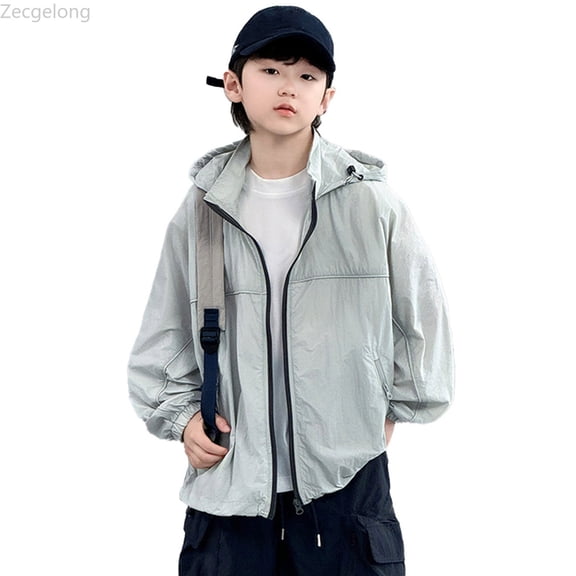 Zecgelong Cool Boys Summer Hooded Jacket Lightweight Sun Outdoor Sports Windbreaker Casual Loose Fit Breathable Mesh