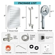 VXV 7-setting shower Head, 8” Rain Shower Head with Handheld Spray Combo, 11 Extension Arm Height Adjustable, High Pressure Shower Heads, chrome