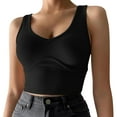 thumbnail image 2 of tarylea Tops for Women Trendy Wide Strap V Neck Crop Tops Solid Color Slim Fitted Tank Tops Casual Summer Trendy Stretch Camisole, 2 of 4