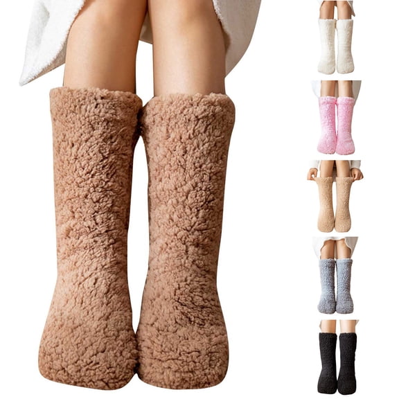 Ashirexll Womens Crew Socks, Fuzzy Socks for Women, Home Thick Insulated Sleeping Christmas Snow Slipper