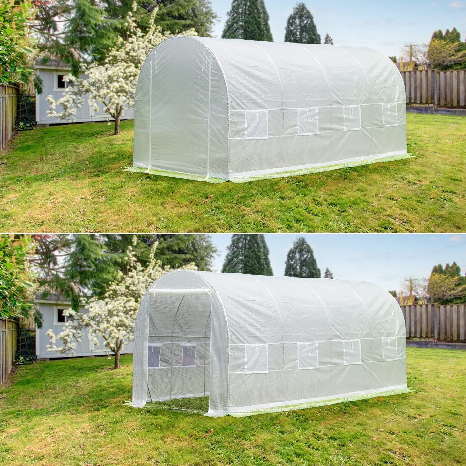 Upgraded Large Walk-in Greenhouse Green Tunnel Garden Plant Hot Green House for Outside Heavy Duty Winter Portable Greenhouse with Reinforced Frame&8 Screen Windows EROMMY 15'×6.6'×6.6' Greenhouse 
