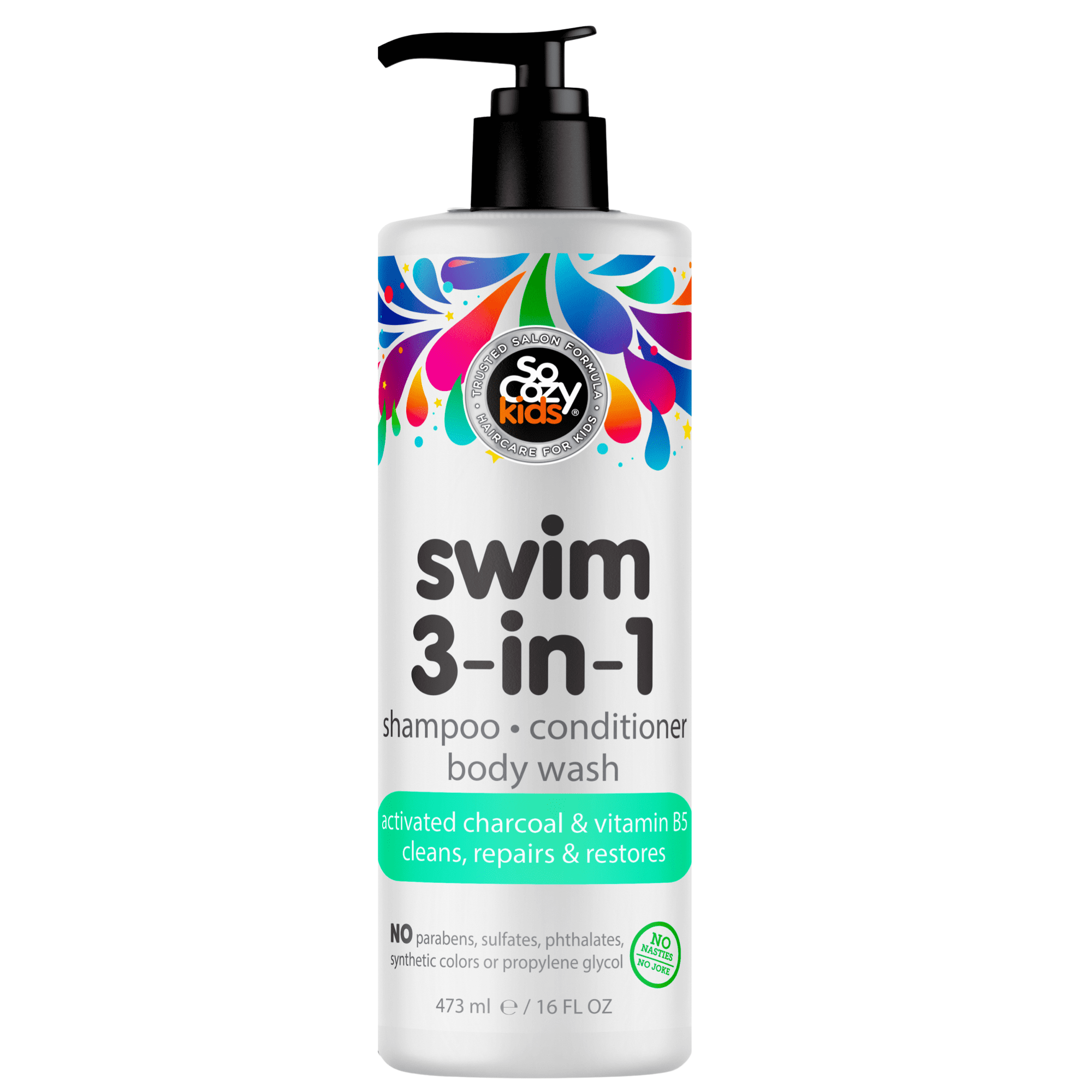 SoCozy Kids 3-in-1 Swim Shampoo + Conditioner + Body Wash, Removes Chlorine & Salt, 16 Oz