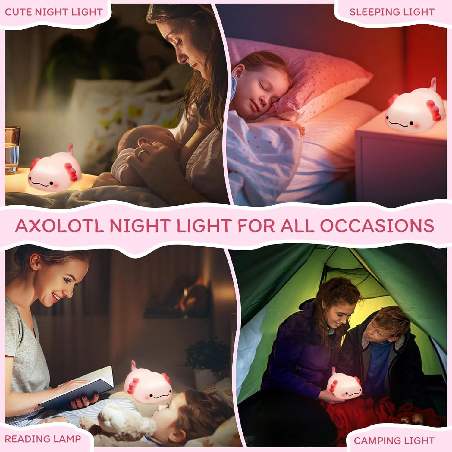 Night Light for Kids - 3-Level Dimmable Silicone Lamp, USB-C Rechargeable Nursery Light with Auto-Off Timer for Bedroom & Breastfeeding