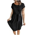 thumbnail image 2 of Robes pour Femmes 2024 Été Robes Oversize pour Col en V Boutons Manches Courtes Robe Couleur Unie avec Ceinture Manches Robe Décontractée 50 % de Réduction Liquidation!, 2 of 5