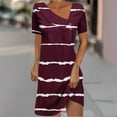 thumbnail image 2 of yillto Womens Striped Dress V Neck Buttons Short Sleeve Summer Causal Business Midi Dresses for Work Office, 2 of 5