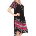 thumbnail image 4 of Sakkas Elisha Mid Length Batik Caftan Embroidered Cap Sleeves Floral Pattern - Navy / Pink - One Size, 4 of 5