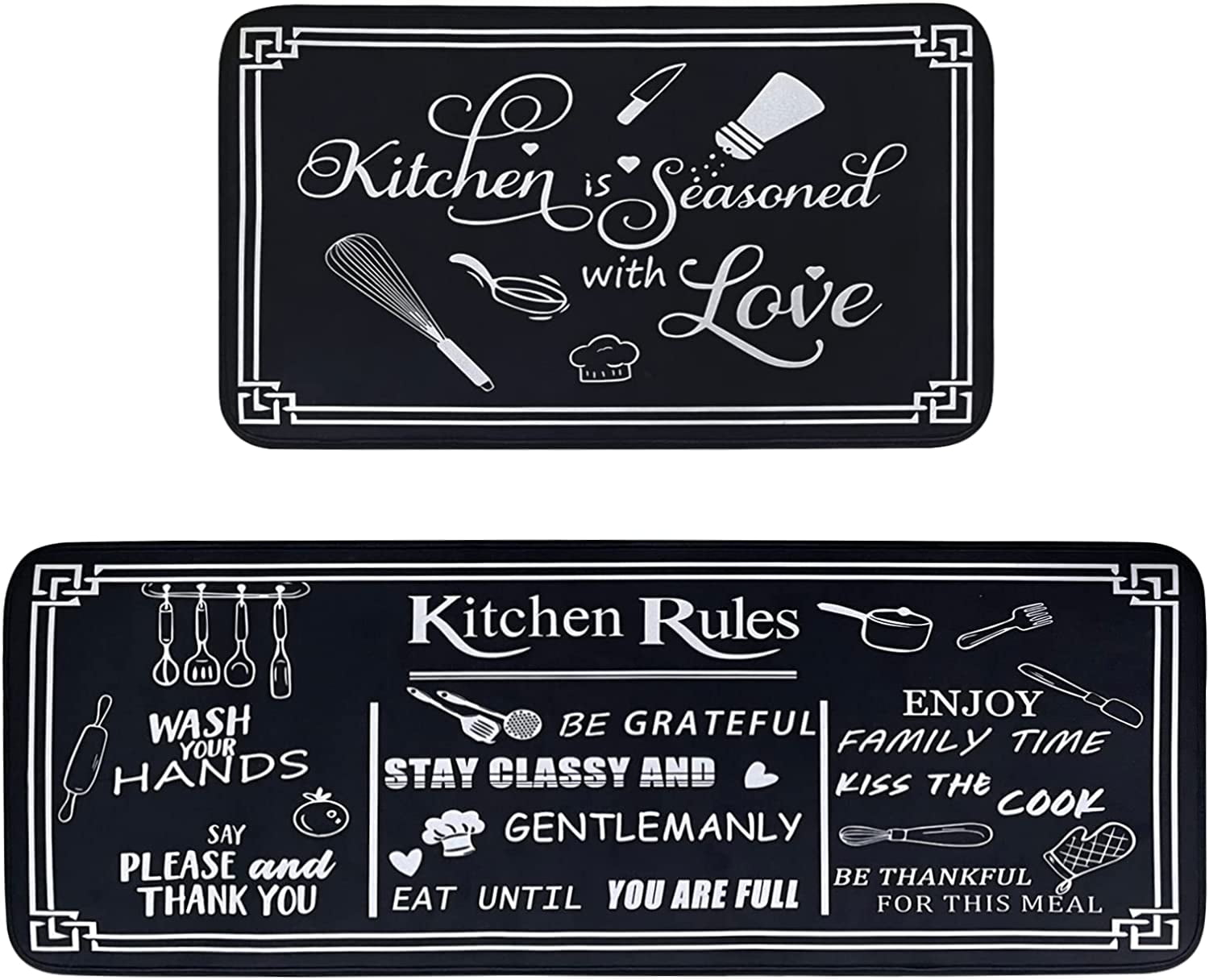 Black and White Kitchen Rugs,Non Skid Washable Microfiber mats for