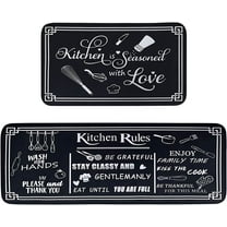 Black and White Kitchen Rugs,Non Skid Washable Microfiber mats for Kitchen Floor, Kitchen Rules Theme Kitchen Cushioned Runner Rug Decor Sets of 2,Size 17"x 47" 17"x 30"