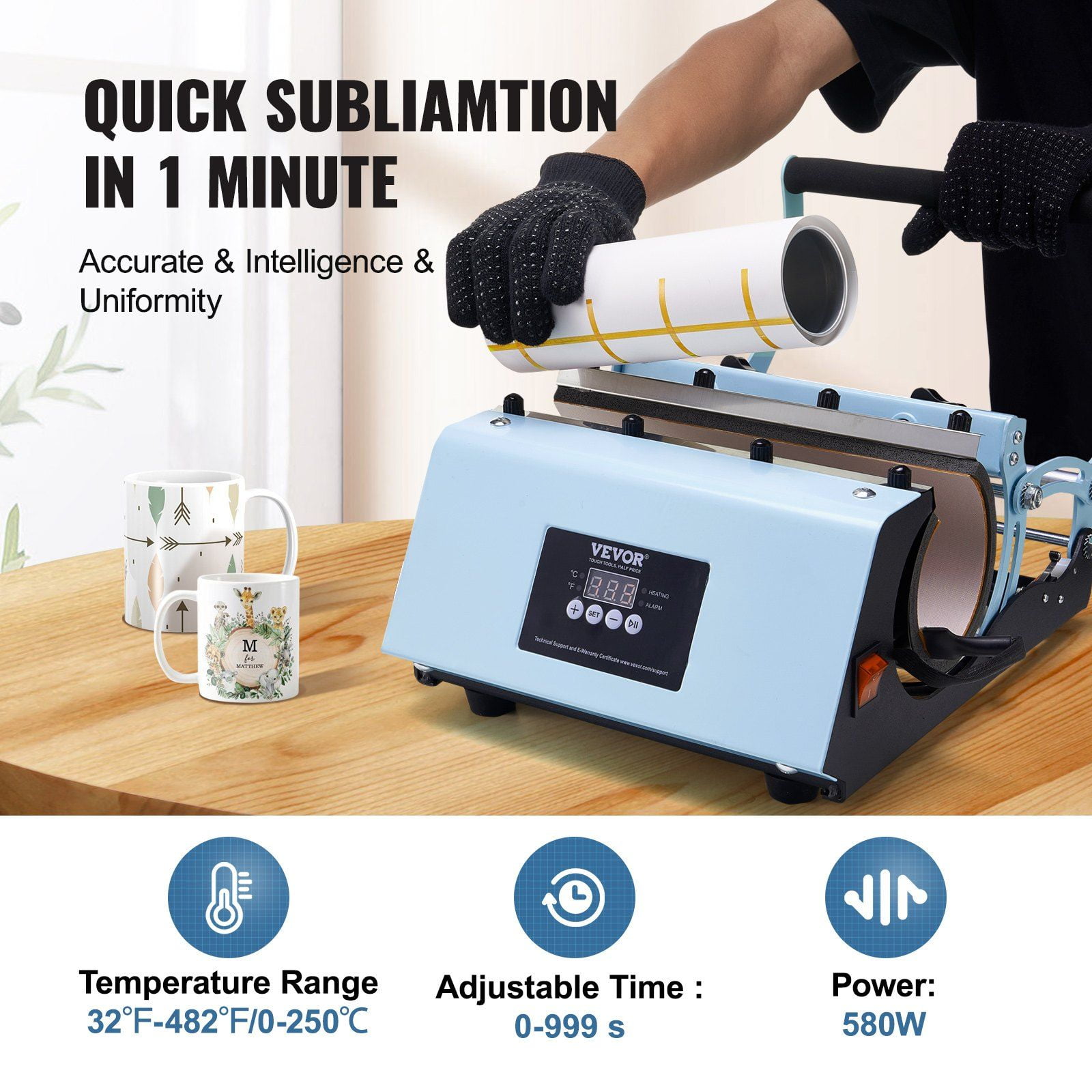 Tumbler Heat Press Machine for 11-30oz Mugs - Sublimation Mug Press for Tumblers & Cups, Blue (Ideal for DIY Custom Designs)