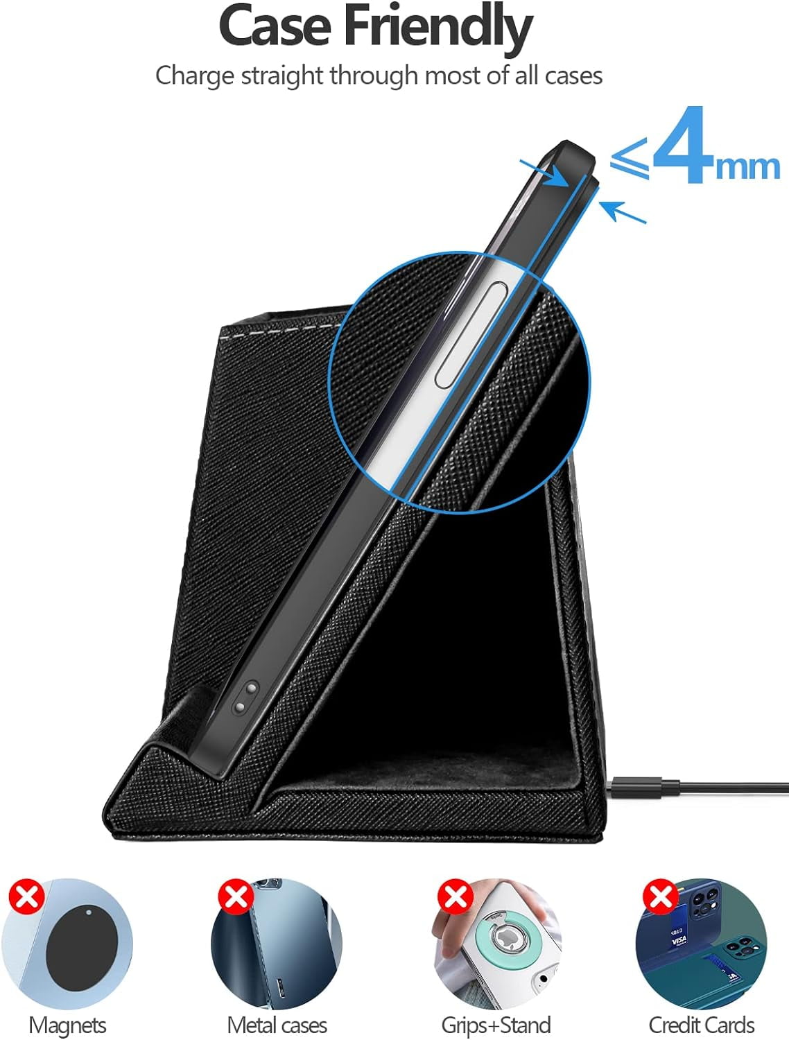Miroddi Desk Organizer with Wireless Charging for iPhone, PU Leather with Pencil Holder for Desk & Nightstand, 1 Pack