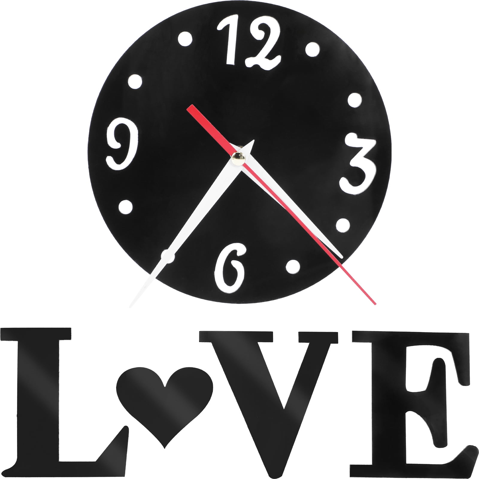 1 Set Mirror Wall Clock Sticker Love Heart Wall Clock Battery Powered