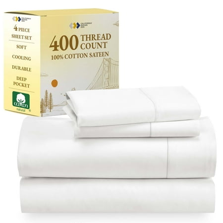 California Design Den Queen Sheet Sets - 400 Thread Count Sheets  100% Cotton Bed Sheets  Sateen  Deep Pocket Queen Cotton Sheet Set  Breathable 4 Pc Adult/Teen Bed Sheet Set - Antique White Sheets