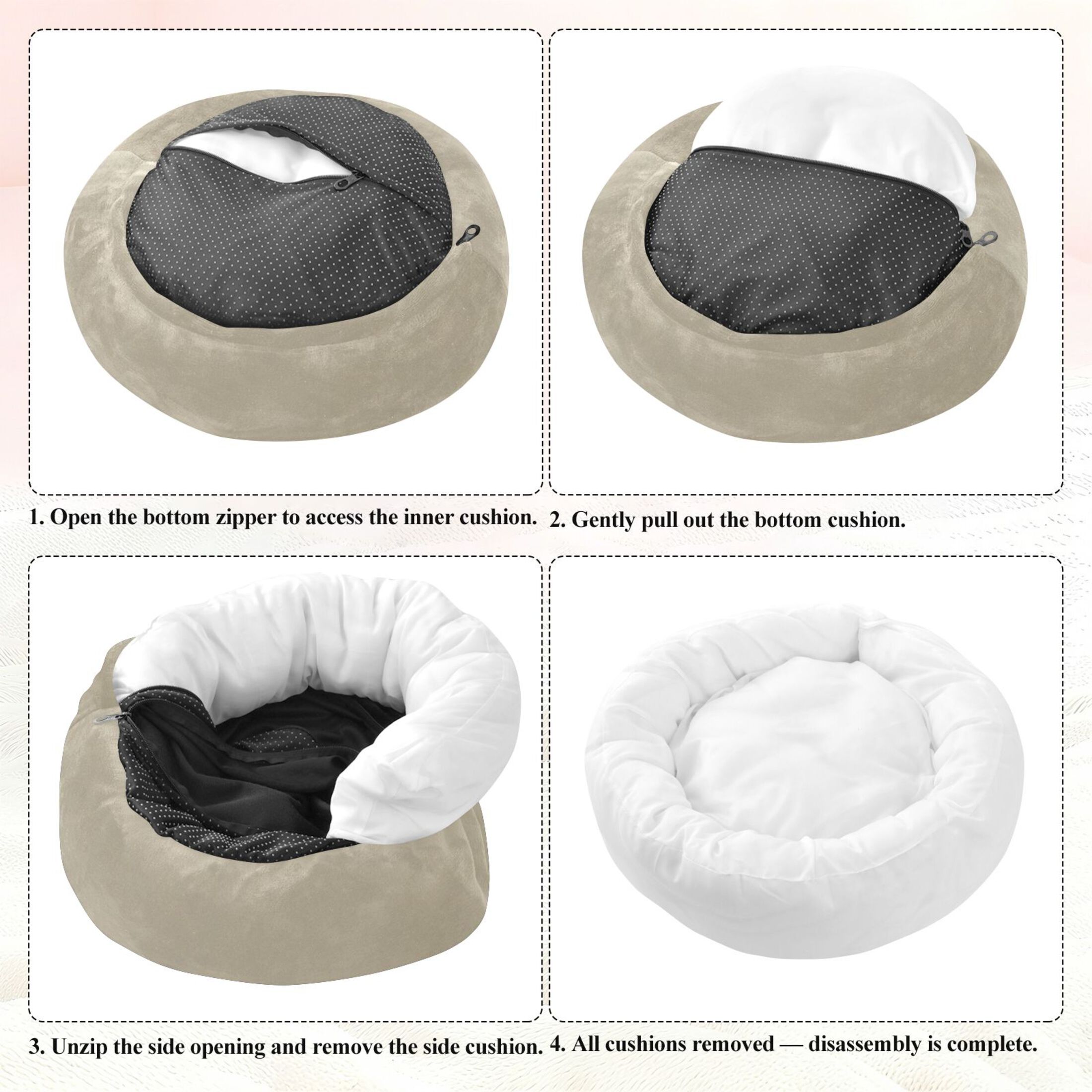 Iauyy Pet Couch Donut Cat Bed for Indoor Cats/Small Dogs Washable & Machine with Non-slip Bottom Calming Cat Furniture, Light Brown and Dark Green (M)