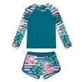 thumbnail image 4 of Mceream Girls Long Sleeve Rash Guard Swim Suit 2 Piece Swim Shirt and Shorts Set Sun Protection Bathing Suit Hawaii Print Quick Dry Beachwear 6-15 Yrears, 4 of 5