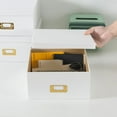 thumbnail image 2 of White Kraft Paper Boxes for Storage - Set of 3 Square Stacking Boxes with Lids and Gold Label Holders, Decorative Photo Storage, Nesting Cardboard Containers for Decor and Organizing, 2 of 6