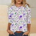 thumbnail image 2 of MaFYtyTPR Women 3/4Sleeves Casual Shirts Pullover Loose Tunic Tops Print Blouse 2024 Hot Blouses&Shirts Purple XXL, 2 of 5