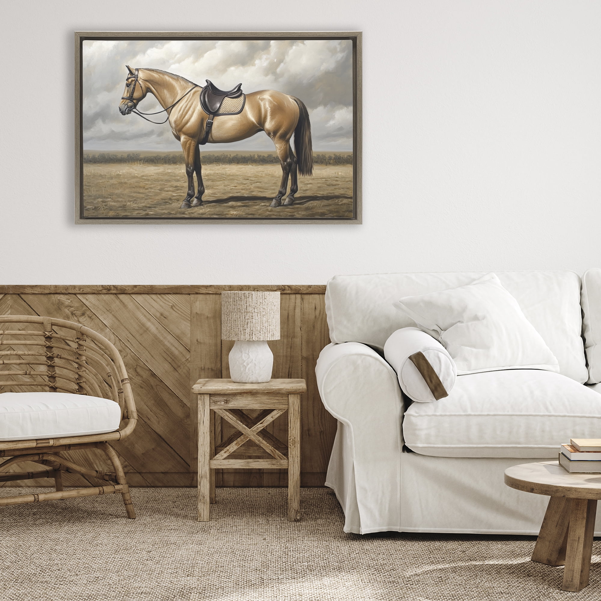 Stupell Industries Shiny Mare Saddled Up Brown Framed Floater Canvas Wall Art, design by Petal Prints Design