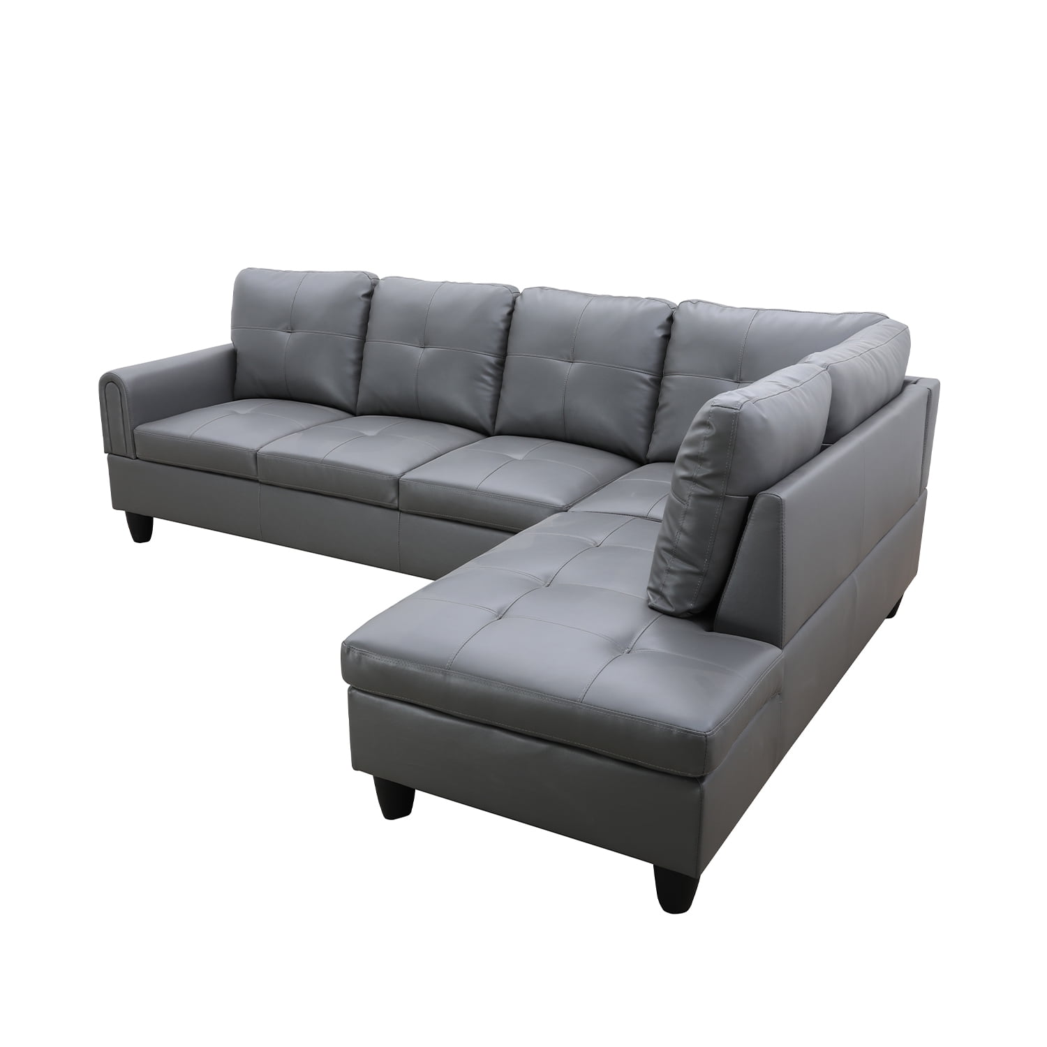 Hommoo L Shaped 4-Seat Couch, Faux Leather Sectional Couches and Sofas, Modern Living Room Furniture Sets Sectional Sofa Set, Dark Grey(No Ottoman)