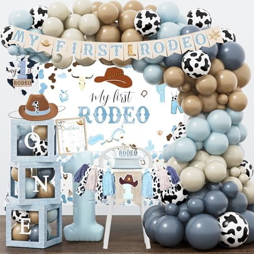First Rodeo Decorazione per feste di compleanno Western Cowgirl 1° compleanno palloncino ghirlanda kit con cowgirl Happy Birthday Banner My First Rodeo Cake Topper per tema occidentale forniture per
