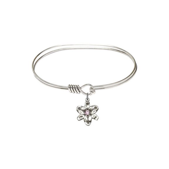 7 inch Oval Eye Hook Bangle Bracelet w/ Chastity medal charm w/ Light Purple Swarovski Crystal