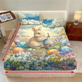 thumbnail image 3 of Xoenoiee Rabbit Bunny Egg Flower Pattern 3 Pieces Fitted Sheet Set, Soft Breathable, Deep Pocket Fitted Sheet + 2 Pilowcases for Room Hotel Easter Decor, Twin XL Size, 3 of 7