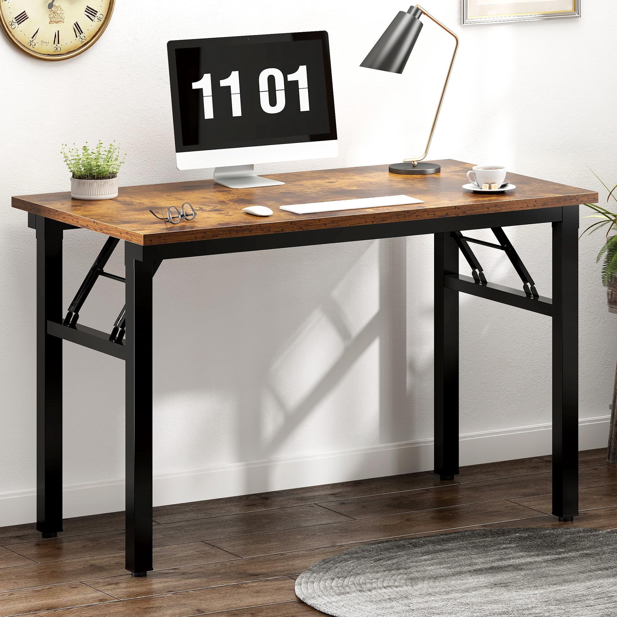 31.5 Inch Folding Computer Desk Rustic Brown For Home Office Bedroom Dorm Space-Saving Study Writing Table No Assembly