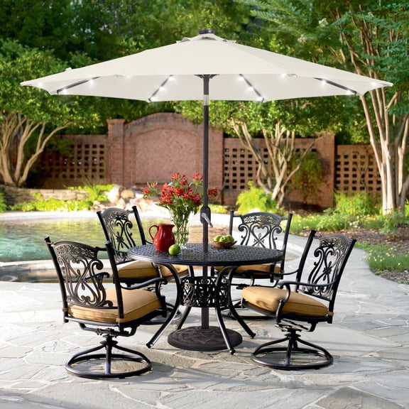 ACEGOSES 9ft LED Outdoor Patio Deck Solar Light Umbrellas w/ Tilt,Crank and 8 Ribs,Begie
