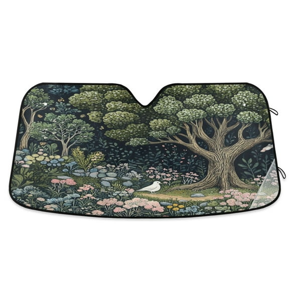 Yayeee Car Windshield Sun Shade Universal Fit Front Visor Protector, Green Forest Scene