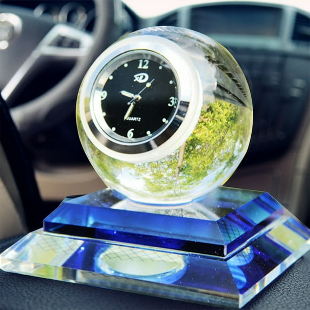 Asiento de perfume de coche de cristal con reloj, capacidad de 10 ml, diseño exquisito, reloj incorporado, base estable, fácil instalación, portátil, tamaño de 8x8x9 cm, peso de 500 g, incluye cinta