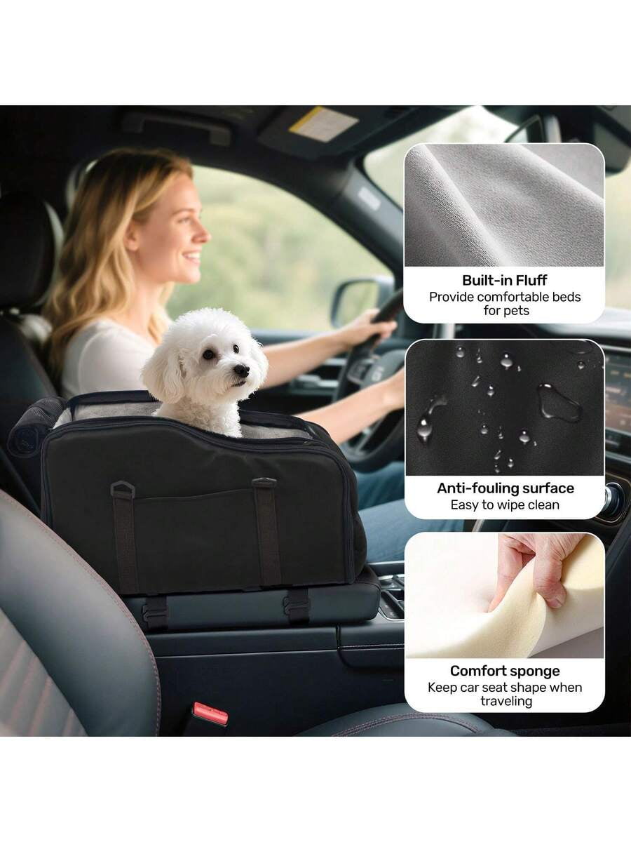 Removable And Washable Car Comfortable Pet Seat For Small Dogs And Cats - Portable Center Console Travel Bed