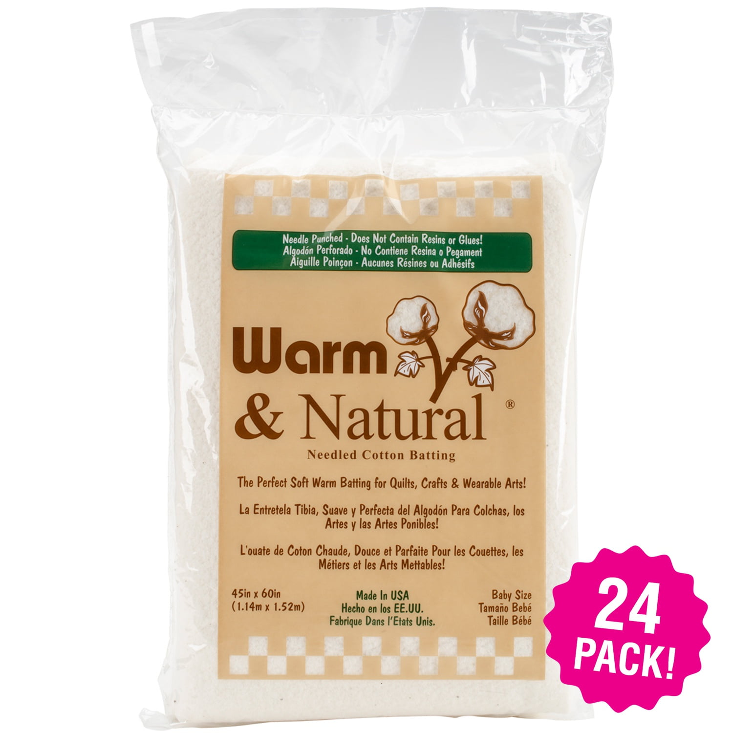Warm & Natural Cotton Batting 45"X60", Multipack of 24