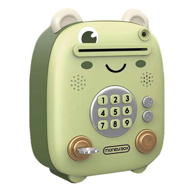 Mini alcancía electrónica con sonido, caja de almacenamiento de dinero con huella dactilar, contraseña, reconocimiento facial, luz y música para niños y niñas, pequeña rana