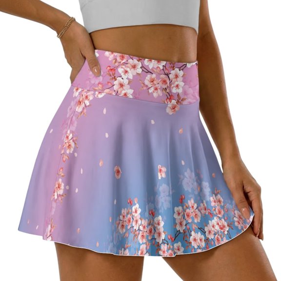 SEANATIVE Tennis Skirts for Women Workout Casual Skort with Built-in Shorts & 2 Pockets Breathable Stretchy Fabric Golf Pickleball Running Wear, XL, Peach Blossom Pink Violet Gradient