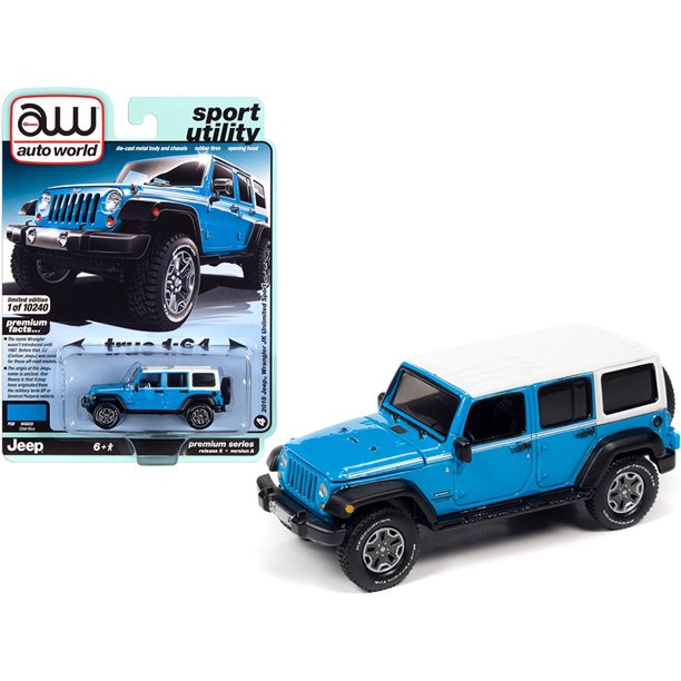 Auto World 2018 Jeep Wrangler JK Unlimited Sport Blue Car Play Vehicle -  