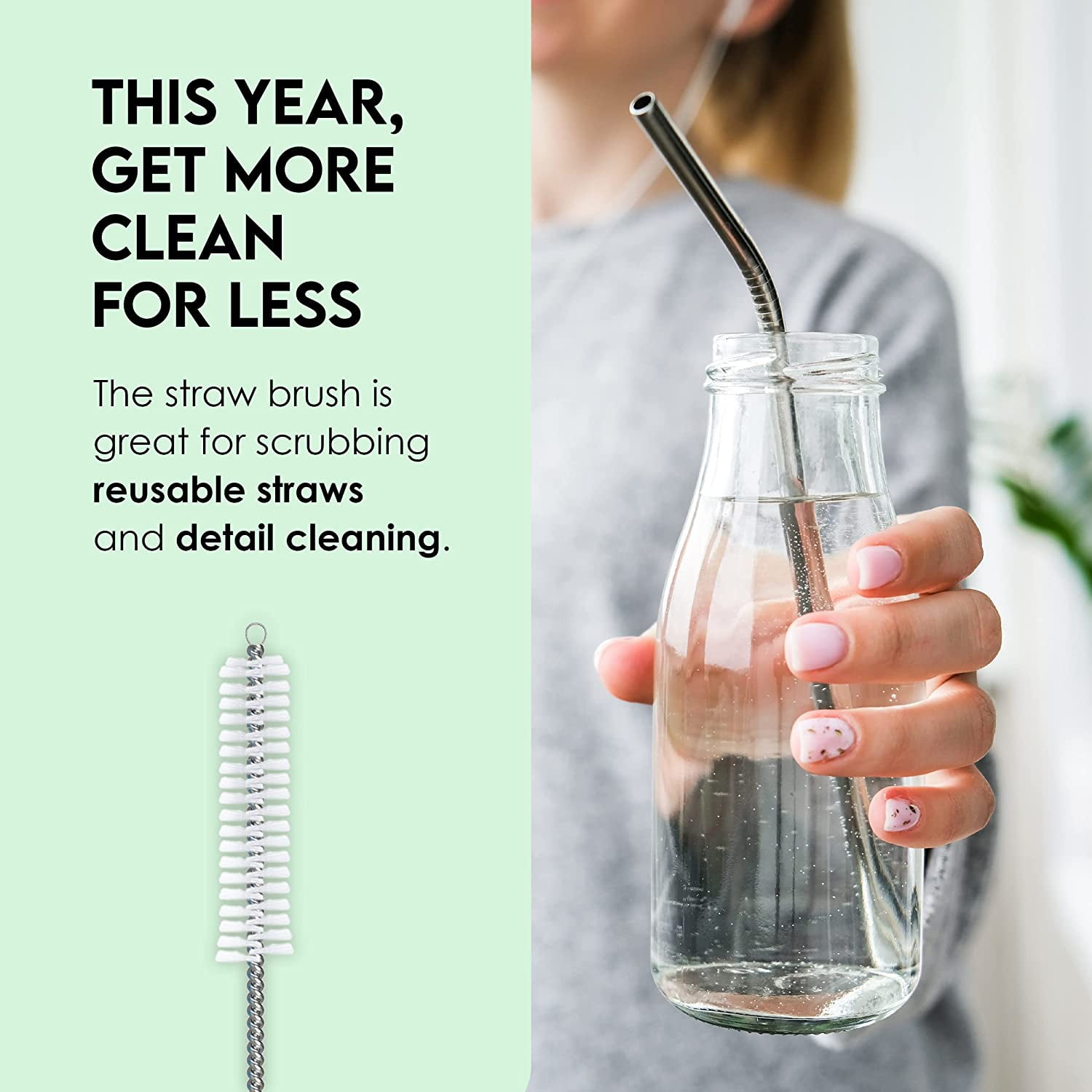  NewFerU Stainless Steel Soda Bottle Cleaning Brush Set in  Natural Boar Bristle Wool Tip Long Handle, Flexible Bendable Thick Wire  Cleaner for Narrow Neck Water Baby Bottles Straw Pipe Tube Flask (