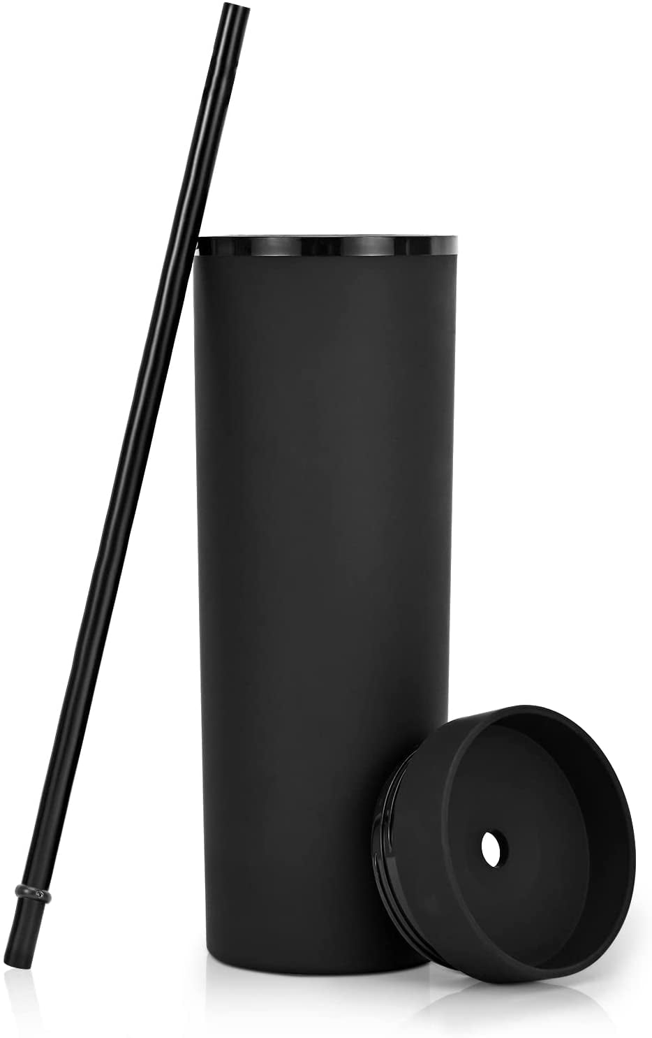 Modwnfy Skinny Cup, 16 fl oz Matte Black Plastic Tumblers with Lids and Straws