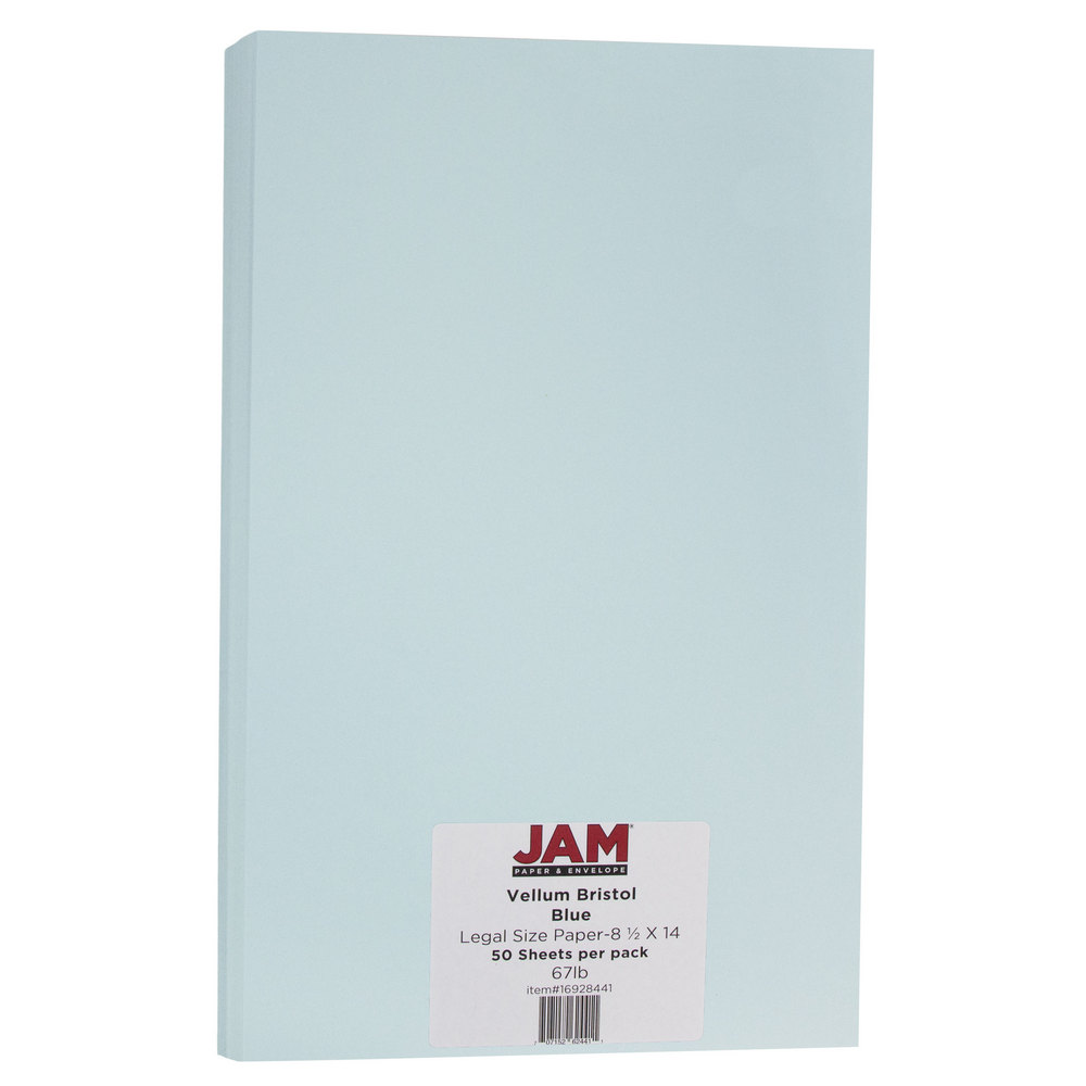 JAM Paper Vellum Bristol Legal Cardstock 8.5" x 14" 67lb Blue 50