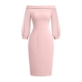 thumbnail image 5 of ClodeEU Women's Off Shoulder Mesh 3/4 Sleeve Sweetheart Midi Bodycon Pencil Dress,Elegant Cocktail Wedding Guest Evening Gown Pink,Women's Plus XL, 5 of 5