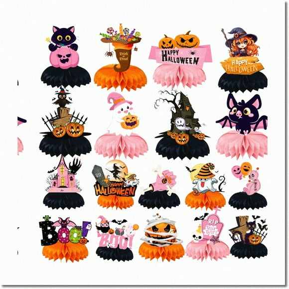 Spooky Honeycomb Centerpieces Set - 18 Pcs of Cute Table Decorations for Indoor Party Supplies