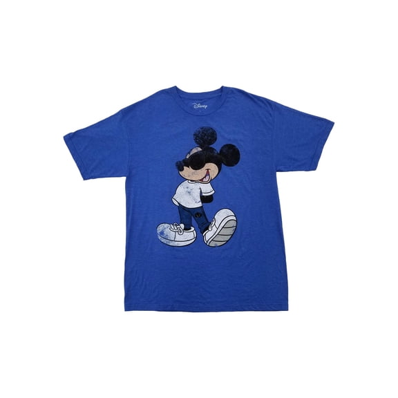 Disney Mens Royal Blue Heather Faded Mickey Mouse Shades Throwback T-Shirt 2XL