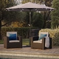 thumbnail image 1 of CorLiving Pegasus 9ft Round Tilting Striped Patio Umbrella with Solar Powered LED Lights and Powder-Coated Steel Frame, Black/White, 1 of 7