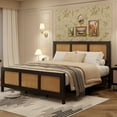 thumbnail image 3 of Queen Size Rattan Bed Frame, Black Boho Cane Platform with Headboard, Metal Slats, No Box Spring, Noise Free, 3 of 7