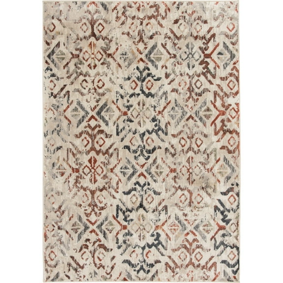Loomaknoti Iztinz 6'7" x 9'6" Cream Damask Polypropylene Indoor Area Rug