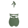 thumbnail image 7 of MIXUE Swim Suits for Women Solid Color High Waisted Sexy Push Up Vintage Two Piece Retro Ruched High Waist Bikini Sets for Women Set Swimwears Activewear,Green,L, 7 of 7